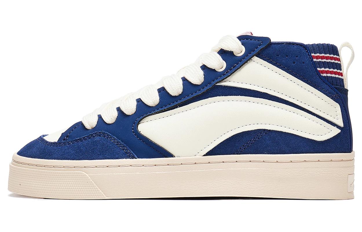 Li Ning Wave 180 VNTG Slip Resistant Abrasion Resistant Mid top Skateboard Shoes Men's Blue Beige White