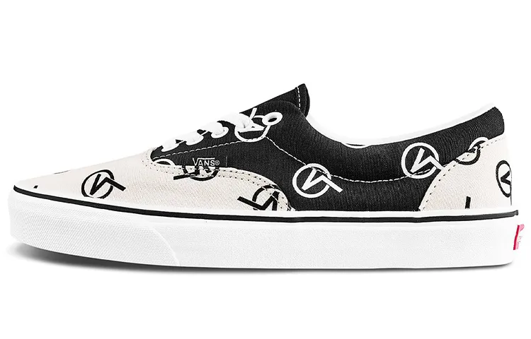 Vans Era Full Print Retro Casual Skate Shoes Unisex Black Beige 'Black White'