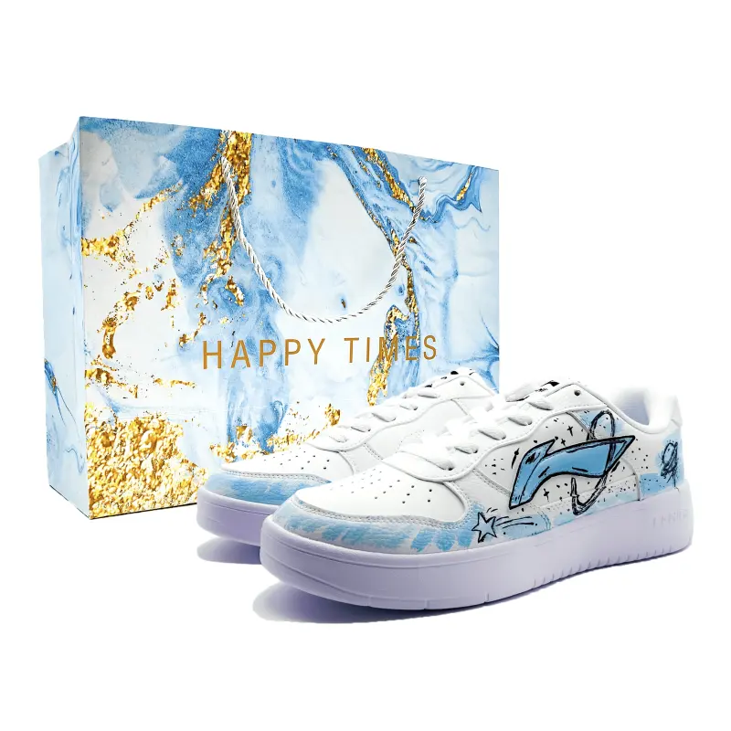 Li Ning Floating Boat Slip Resistant, Abrasion Resistant, Breathable Low top Skateboard Shoes Men's White Blue