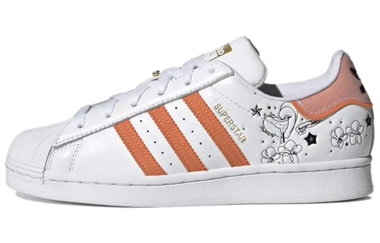 Adidas Originals Superstar Low top Skateboard Shoes Women's White Orange Gold