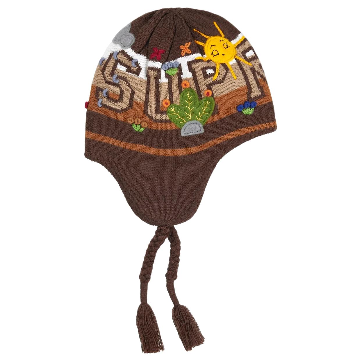 Шапка Supreme Felt Appliqué Earflap Beanie (коричнево-бело-черная)