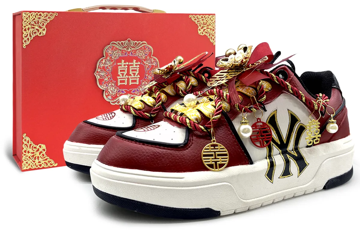 MLB Chunky Liner Intertwined Branch Abrasion Resistant Abrasion Resistant Low top Skateboard Shoes Unisex Red Gold