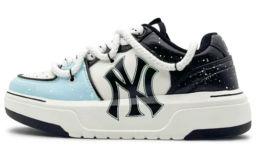 MLB Chunky Liner Pu Abrasion Resistant Height Increasing Low top Skateboard Shoes Unisex Black White Blue