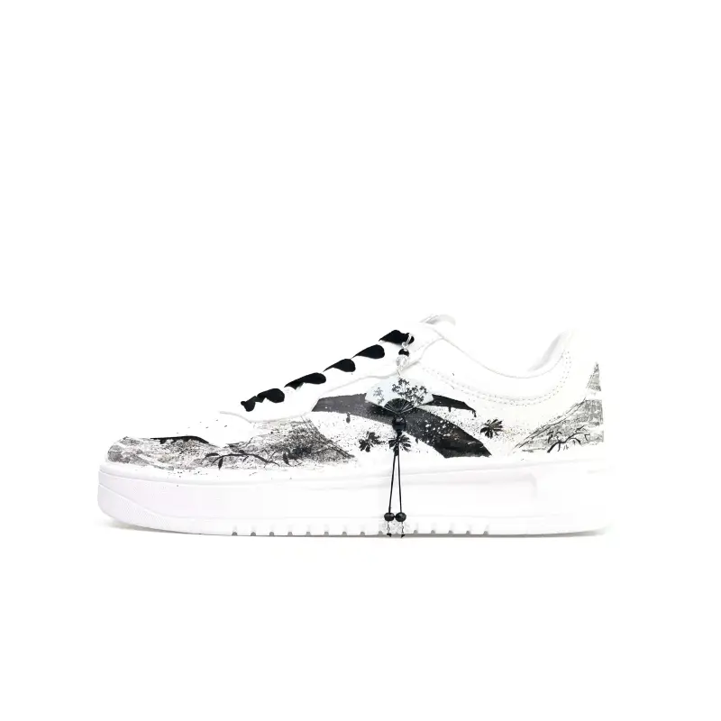Anta Easy Synthetic Leather Slip Resistant, Abrasion Resistant, Breathable Low top Skateboard Shoes Unisex Black White