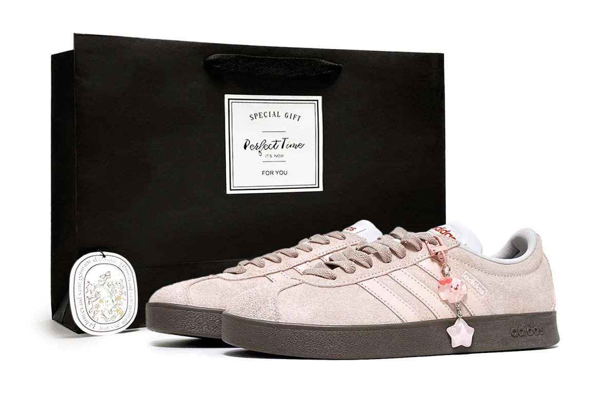Adidas VL COURT 2.0 Star Gift Bag Cushioning, Wear Resistant Low top Skateboard Shoes Unisex Cherry Pink