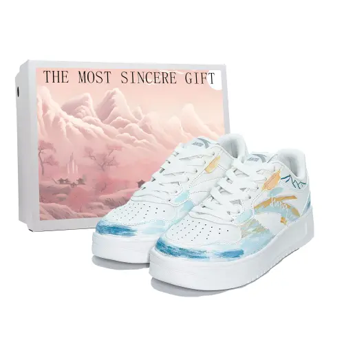 Anta Life Collection Slip Resistant Abrasion Resistant Low top Skateboard Shoes Men's White Blue Yellow