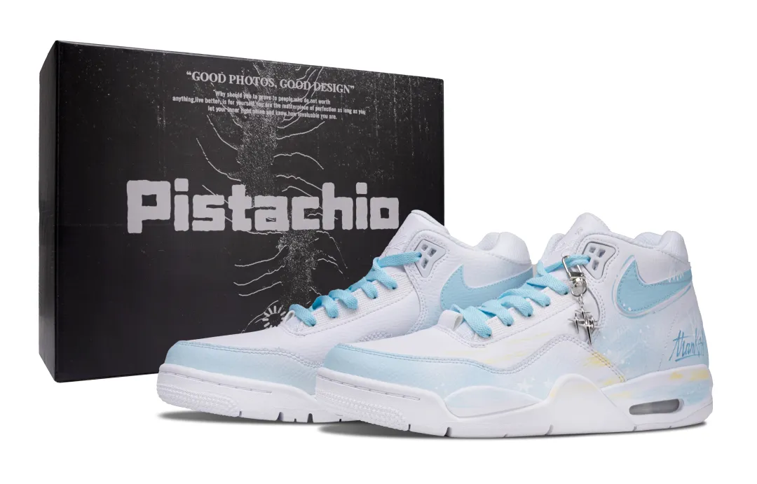 Nike Flight Legacy Lake Sea LH Abrasion Resistant Mid top Vintage Basketball Shoes Men's Light Blue