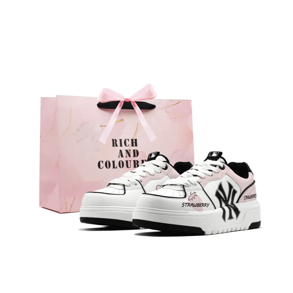 MLB Chunky Liner Abrasion Resistant Low top Skateboard Shoes Women's Pink Black White