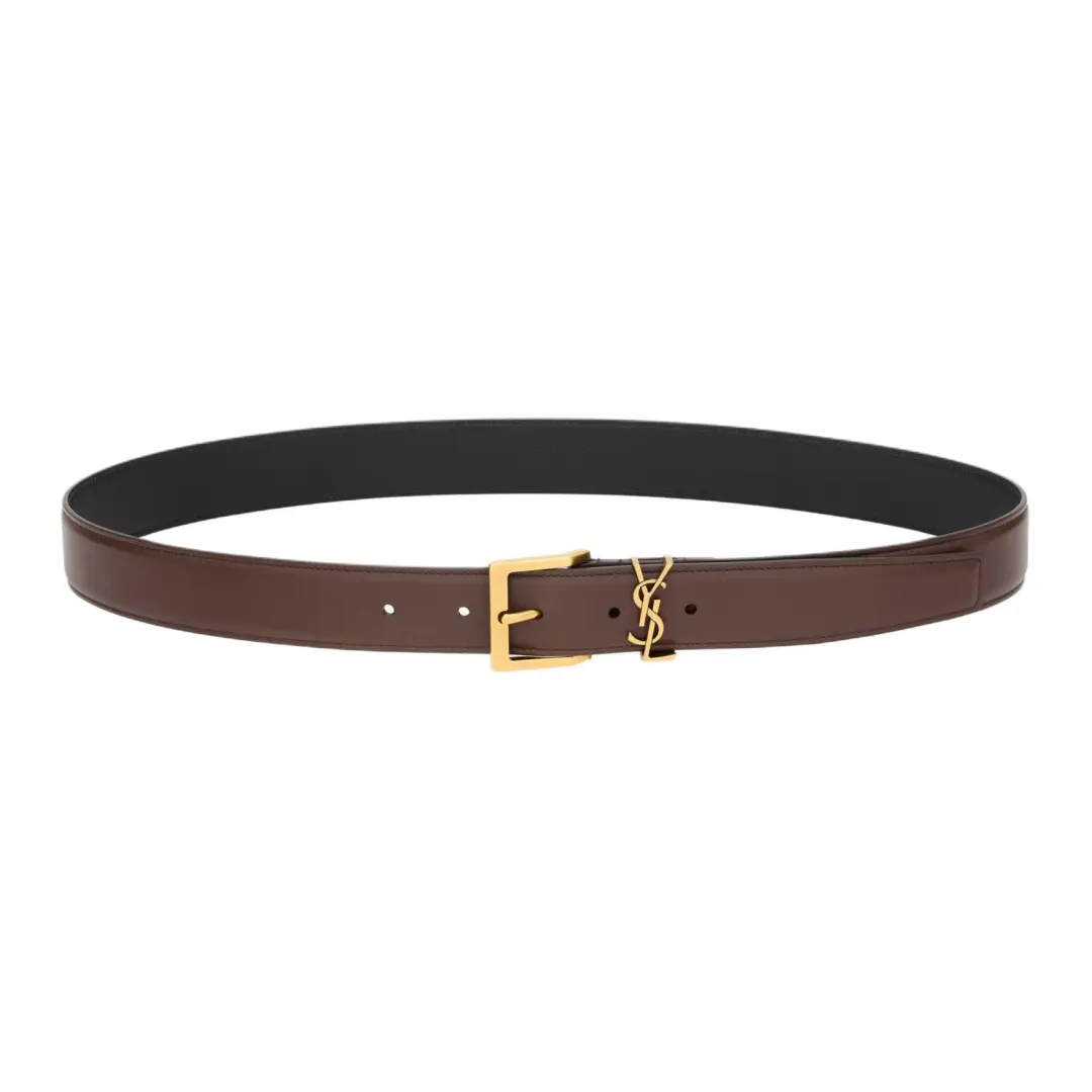 SAINT LAURENT Leather Belts Women's Caramel Chocolate Width 3cm