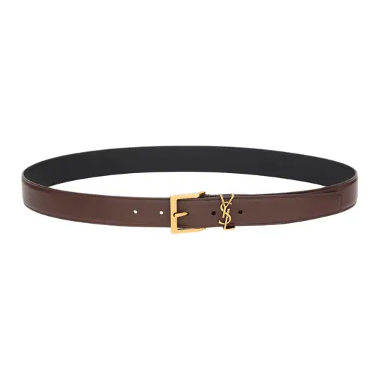 SAINT LAURENT Leather Belts Women's Caramel Chocolate Width 3cm