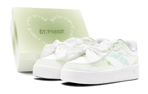 Anta Slip Resistant Abrasion Resistant Low top Skateboard Shoes Women's White Green