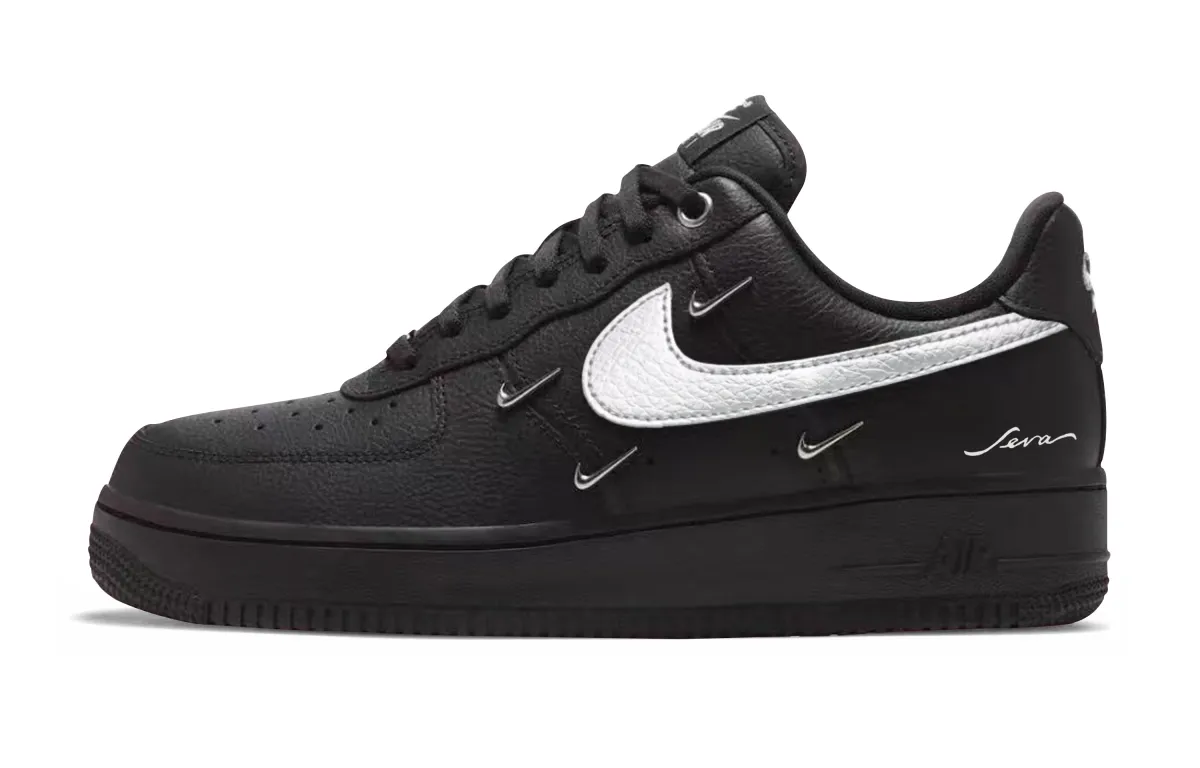 Nike Air Force 1 Abrasion Resistant Low top Skateboard Shoes Unisex Black Silver