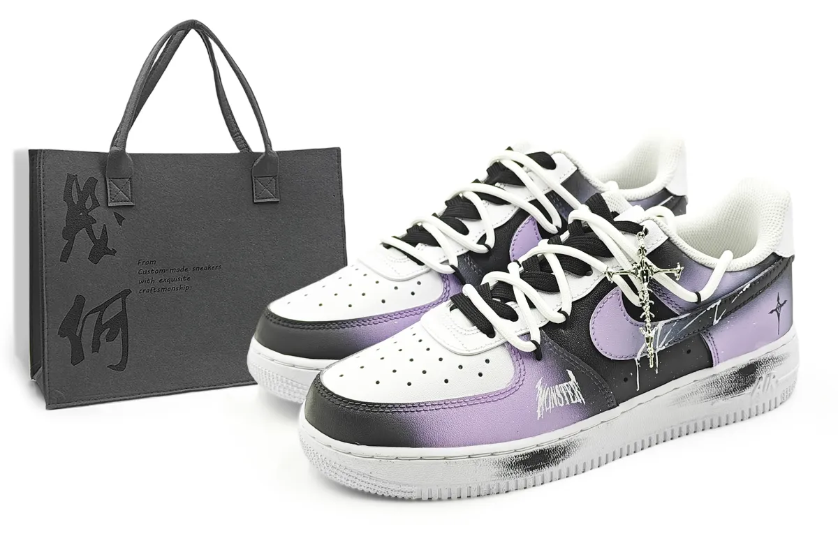Nike Air Force 1 Abrasion Resistant Low top Skateboard Shoes Men's Black Purple