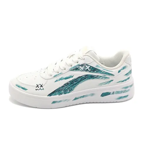 Li Ning Synthetic Leather Lightweight, Breathable, And Slip Resistant Low top Skateboard Shoes Men's White Green