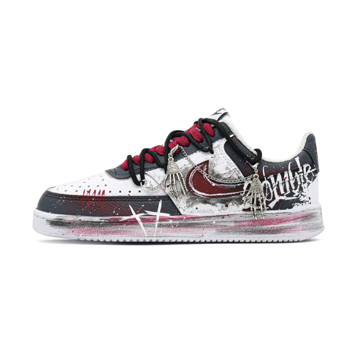 Nike Court Vision 1 Knight Synthetic Leather Coverage Low top Skateboard Shoes Unisex Black Red