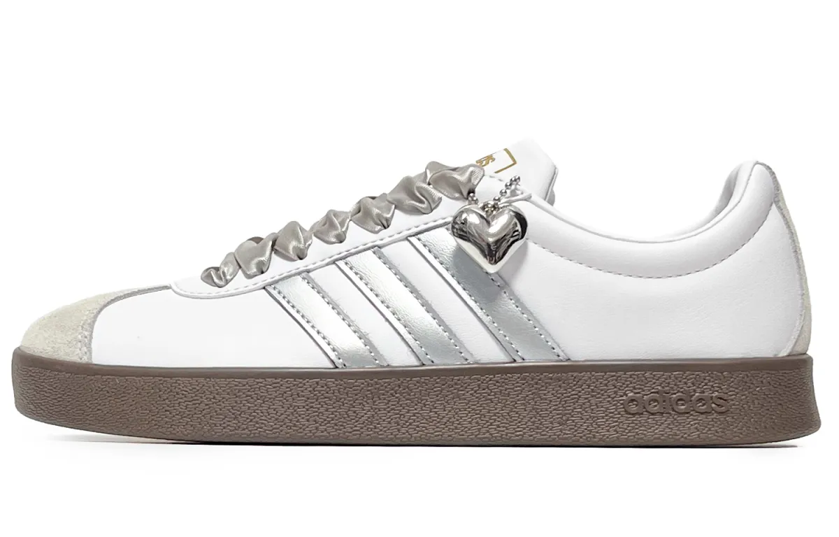 Adidas Vl Court Classic Silver Satin Low top Skateboard Shoes Unisex White Silver