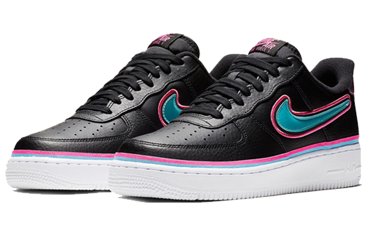Кеды Nike Air Force 1 (черно-розовые) — Чёрный / розовый / зелёный — фото 3
