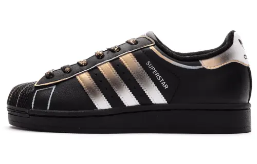 Adidas Originals SUPERSTAR Wear resistant And Lightweight Low top Skateboard Shoes Unisex Black Gold