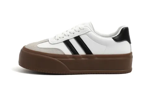 Global HUANQIU microfiber leather, casual and versatile, thick sole, velvet, heightening, warm and non-slip, low-top sneakers, women's style