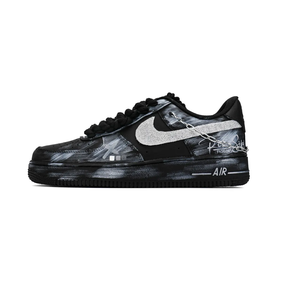 Nike Air Force 1 Rubber Sole Cushioning, Wear Resistant Low top Skateboard Shoes Unisex Black Silver