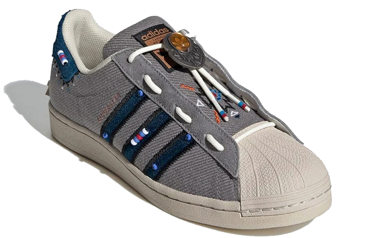 Кеды adidas Originals Superstar Laceless Street Folk (серый / синий / красный) — фото 3