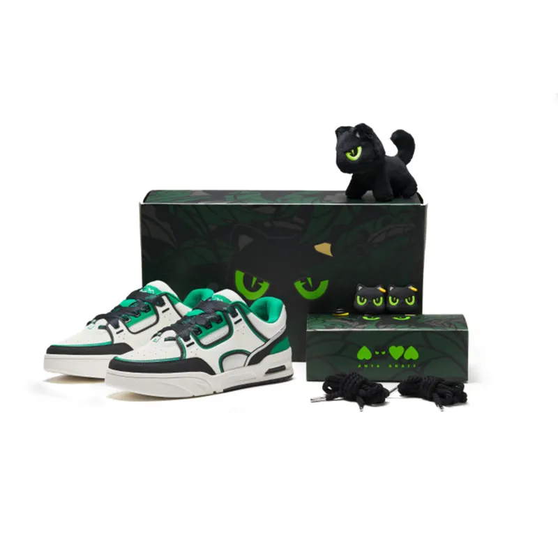 Anta Jie Ao Slip Resistant Abrasion Resistant Low top Skateboard Shoes Men's White Black Green