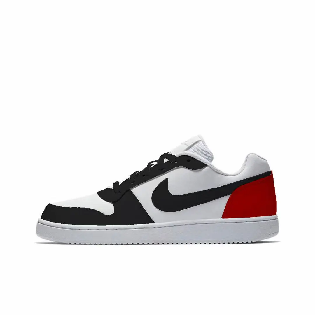 Nike EBERNON Night Ash Scarlet Leather Slip Resistant Abrasion Resistant Low top Skateboard Shoes Men's Black Red