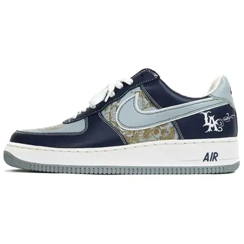 Nike Air Force 1 Mr. Cartoon Blue Tattoo comfortable non-slip wear-resistant low-top sneakers men's gray and white