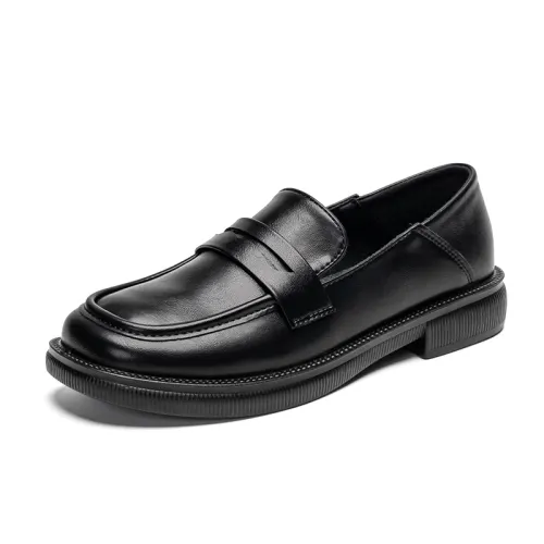 Warrior, classic universal comfortable black loafers English style for students, British style, simple and elegant design, soft sole