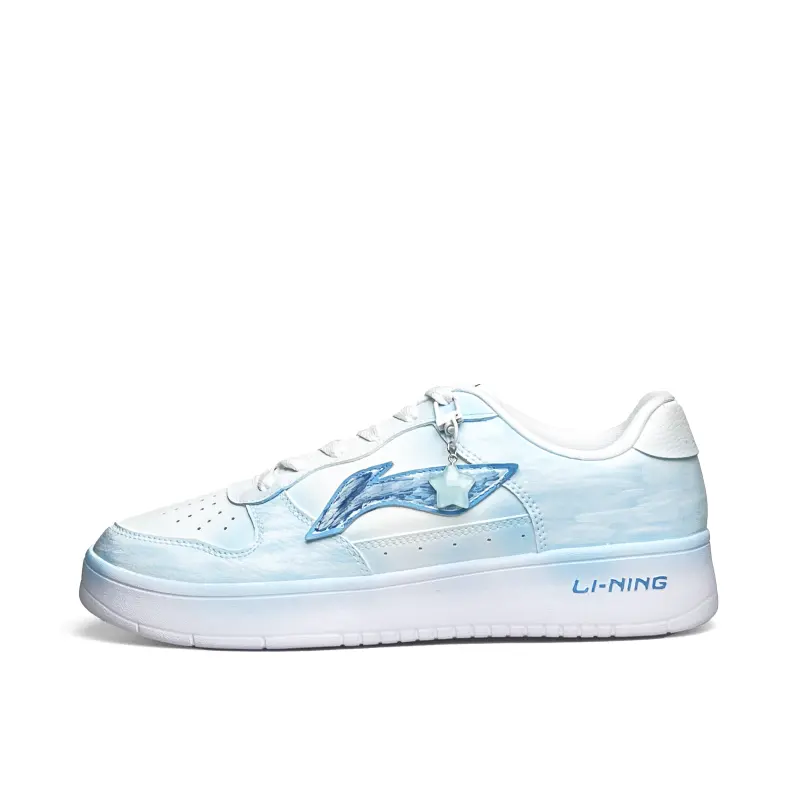 Li Ning Floating Boat Cushioning Lightweight Slip Resistant Low top Skateboard Shoes Unisex White Blue