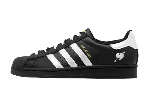 Adidas Originals SUPERSTAR Black Silver Heart Low top Skateboard Shoes Unisex Black Silver