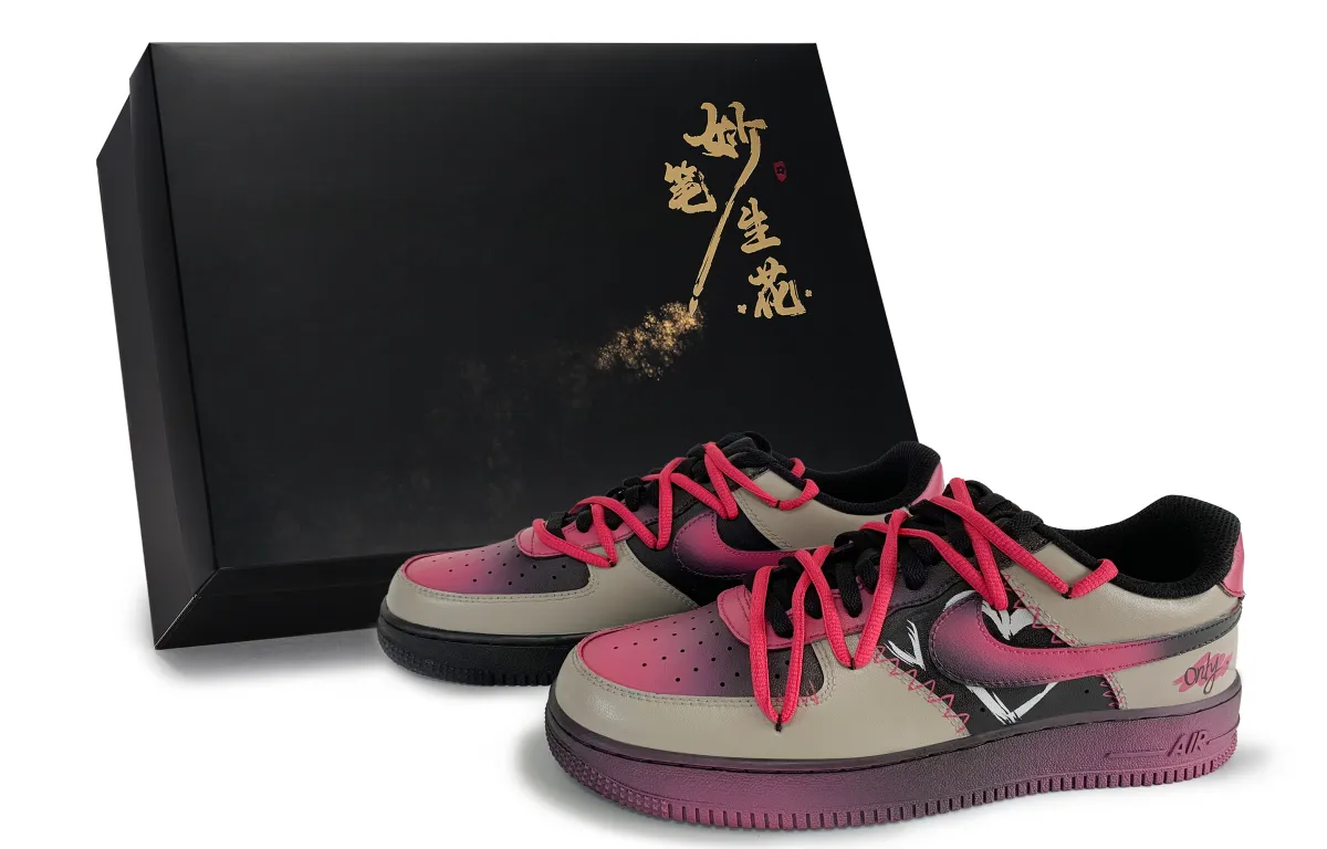Nike Air Force 1 Wondrous Brush Blossoms, Only Love Abrasion Resistant Low top Skateboard Shoes Unisex Black Brown Pink