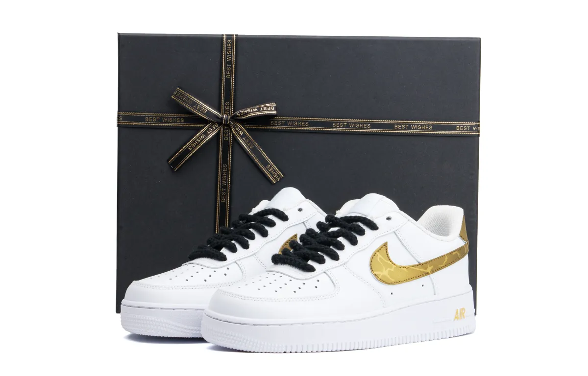 Nike Air Force 1 Cushioning, Wear Resistant Low top Skateboard Shoes Unisex Gold