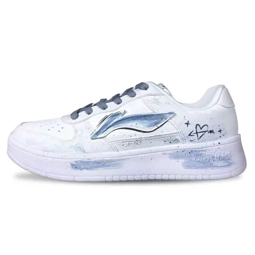 Li Ning Floating Boat Cushioning Abrasion Resistant Breathable Low top Skateboard Shoes Men's White Blue