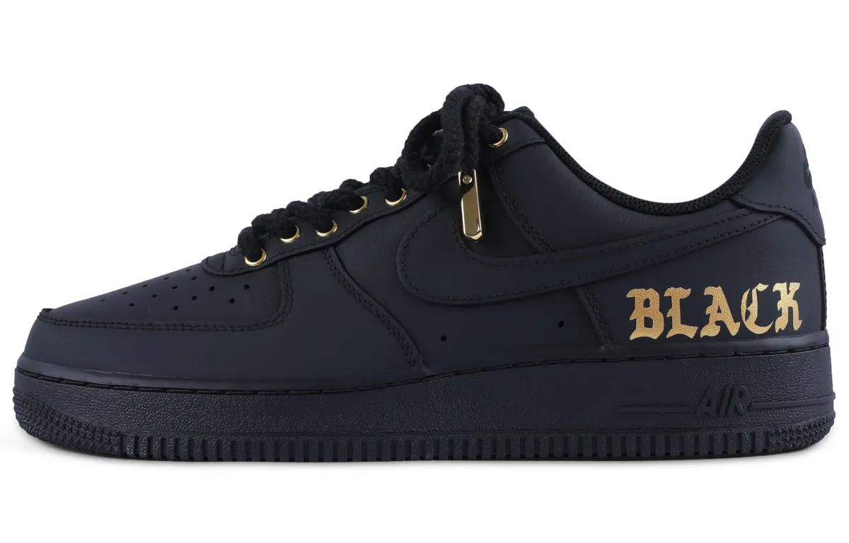 Nike Air Force 1 Pu Abrasion Resistant Balance Abrasion Resistant Balance Low top Skateboard Shoes Unisex Black Gold