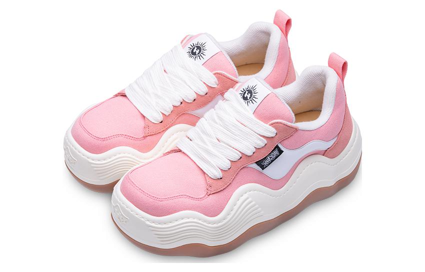 Heyday Triple Wavy Leather Slip Resistant, Abrasion Resistant, Lightweight Low top Skateboard Shoes Unisex Pink
