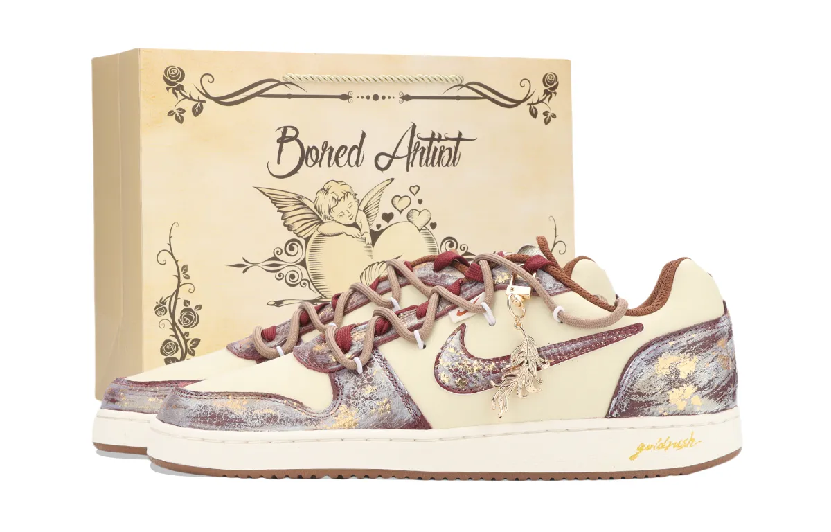 Nike EBERNON Gold Rush, Art Decoration Abrasion Resistant Low top Skateboard Shoes Unisex Ecru Gold