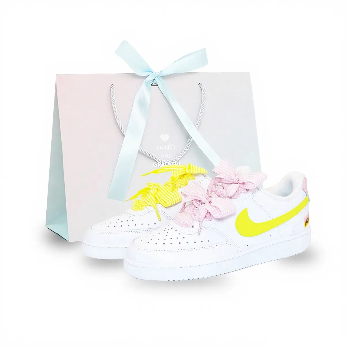 Nike Court Vision 1 Fairy Storm Cloud Leather Abrasion Resistant Low top Skateboard Shoes Unisex Pink Yellow