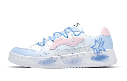 Li Ning Lightweight And Breathable Low top Skateboard Shoes Men's White Blue Pink