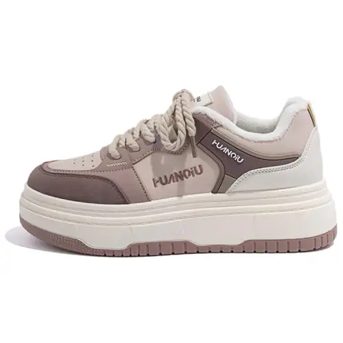 HUANQIU Coverage Height Increasing Lightweight Low top Skateboard Shoes Women's Beige