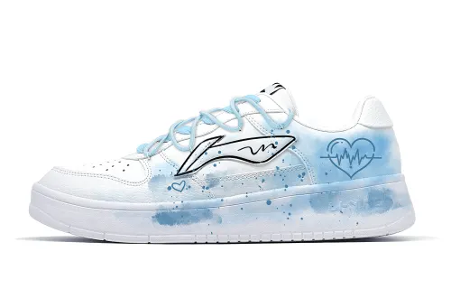 Li Ning Lightweight And Breathable Low top Skateboard Shoes Men's White Blue
