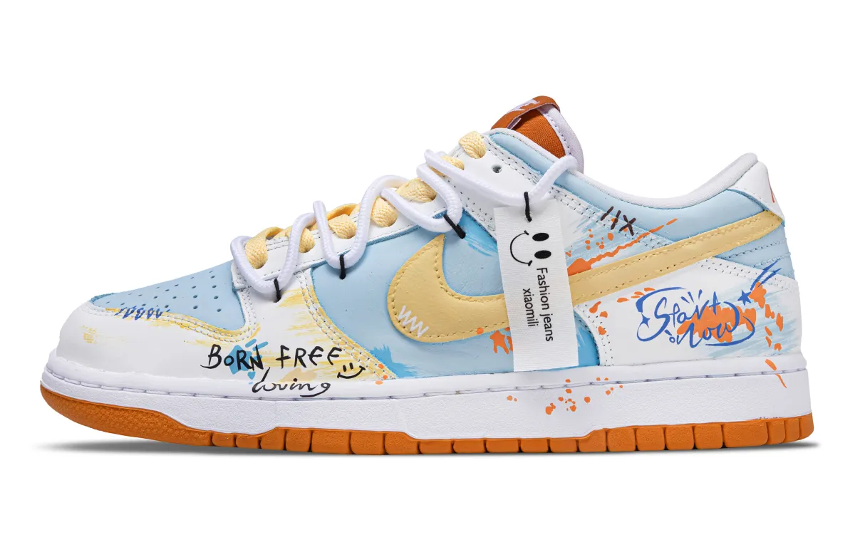 Nike Dunk Orange Sparkling Water Abrasion Resistant Low top Skateboard Shoes Unisex White Blue Yellow