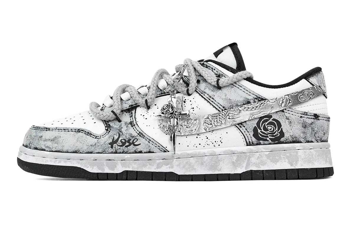 Nike Dunk Silver Bloom Abrasion Resistant Low top Skateboard Shoes Unisex Gray White