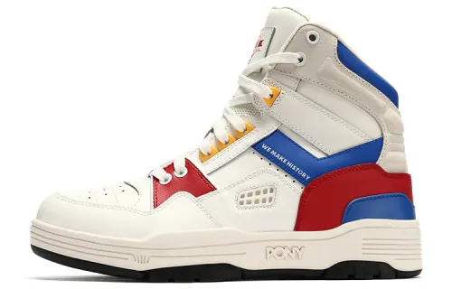 Pony M 100 Vintage Abrasion Resistant High top Skateboard Shoes Unisex White Red
