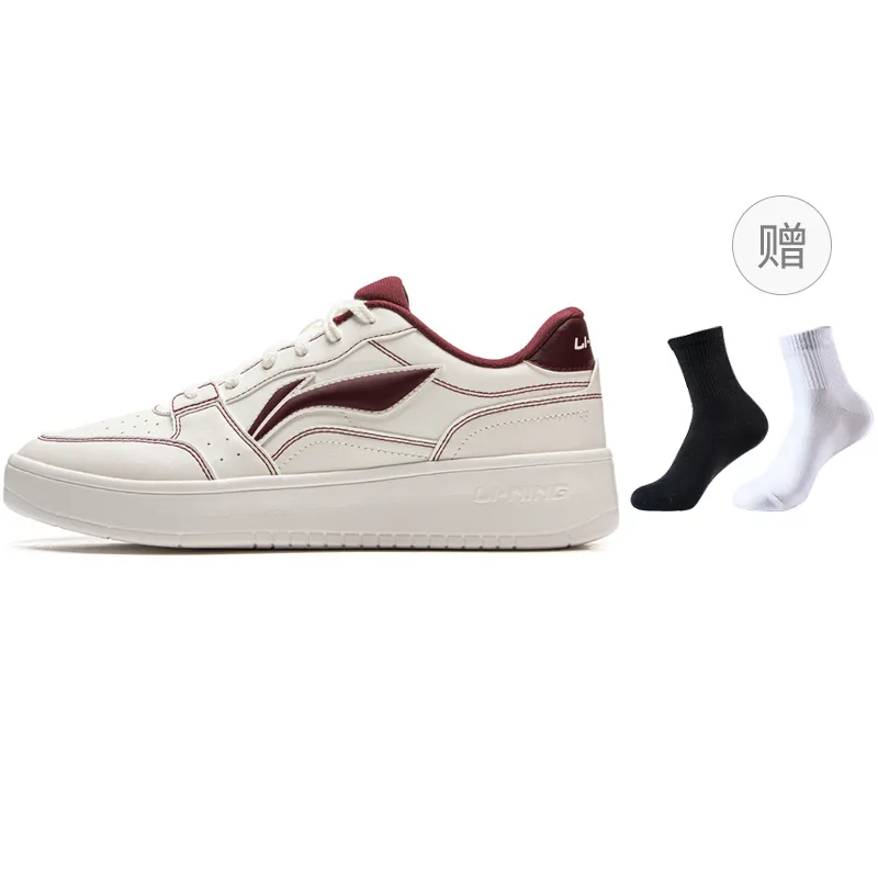 Li Ning Slip Resistant Cushioning Abrasion Resistant Breathable Low top Skateboard Shoes Men's White Red