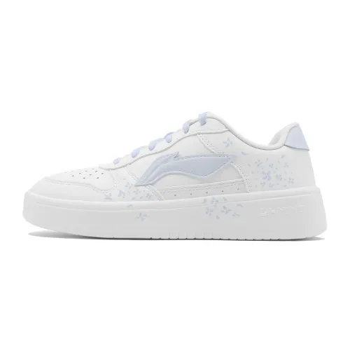 Li Ning Floating Boat Slip Resistant Cushioning Low top Skateboard Shoes Women's White Blue