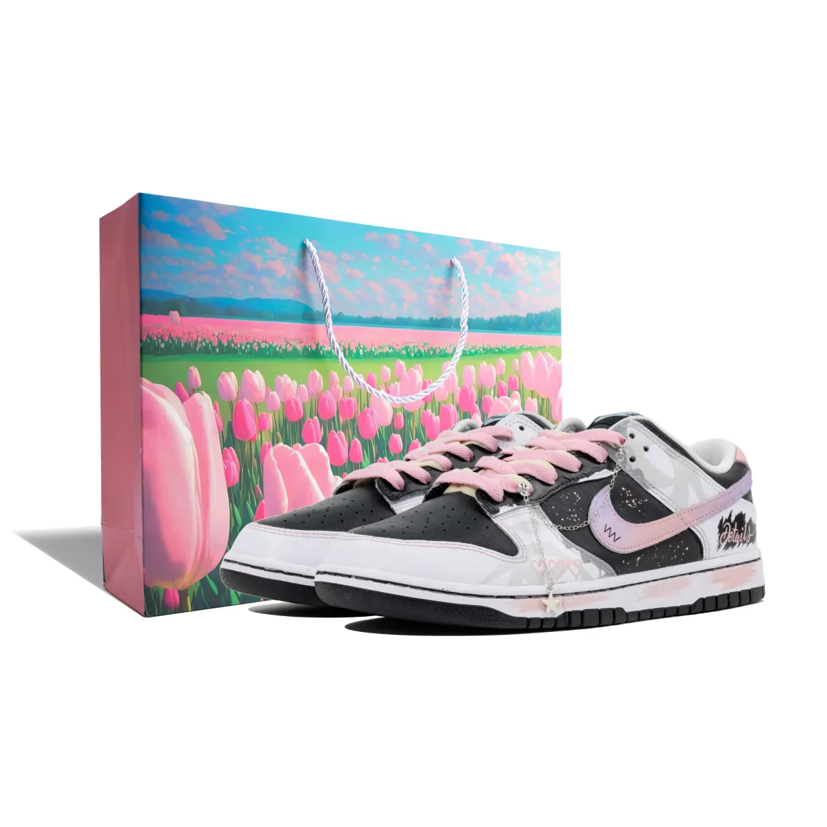 Nike Dunk Micro Landscape Shopping Bag Abrasion Resistant Low top Skateboard Shoes Unisex Black White Pink