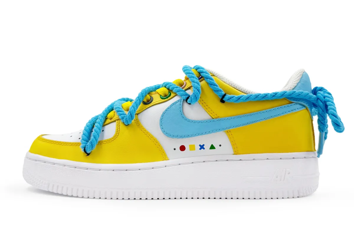 Nike Air Force 1 Low top Skateboard Shoes Unisex Yellow White Blue