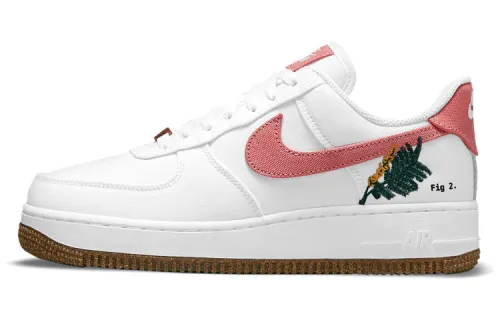Nike Air Force 1 Catechu Air Force 1 fabric synthetic leather plant embroidery low-top sneakers women's pink and white
