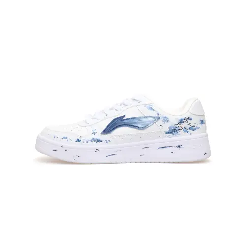 Li Ning Floating Boat Slip Resistant, Abrasion Resistant, Breathable Low top Skateboard Shoes Men's White Blue